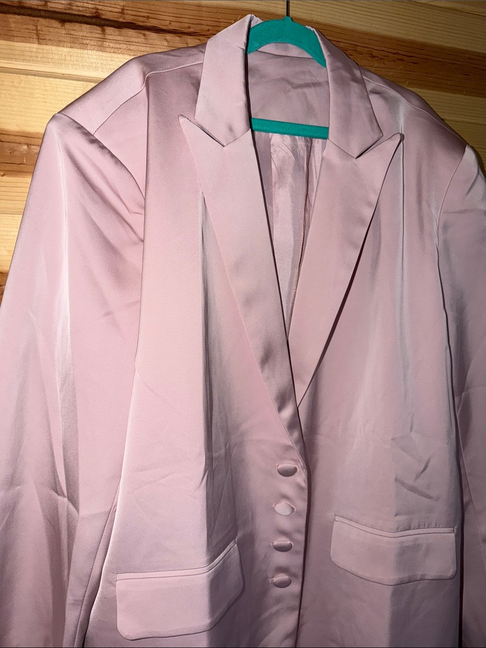 Light Pink Women's Satin Blazer - Timeless Tailored Jacket - Picture 2 of 4